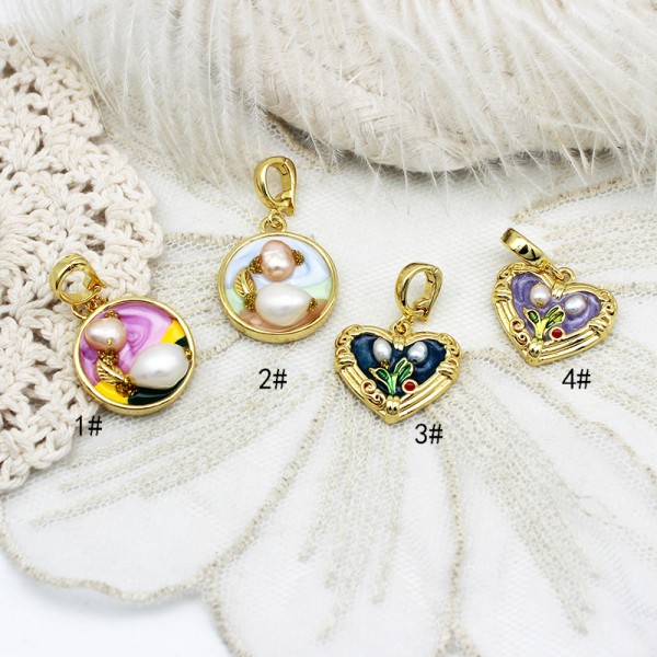 PS9762-4 Vintage Monet Garden Oil Painting Style Three Dimensional Pearl Necklace Universal Buckle Pendant DIY Accessories Jewelry Materials（2PCS）