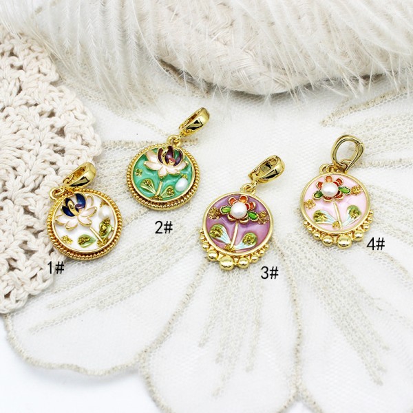 PS9762-5 Vintage Monet Garden Oil Painting Style Three Dimensional Pearl Necklace Universal Buckle Pendant DIY Accessories Jewelry Materials（2PCS）