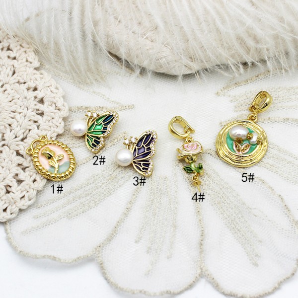 PS9762-6 Vintage Monet Garden Oil Painting Style Three Dimensional Pearl Necklace Universal Buckle Pendant DIY Accessories Jewelry Materials（2PCS）