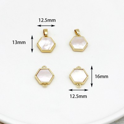 PS9763-2 Pendant DIY accessory for copper plated 18K real gold white clam shell geometric necklace or bracelet（2PCS）