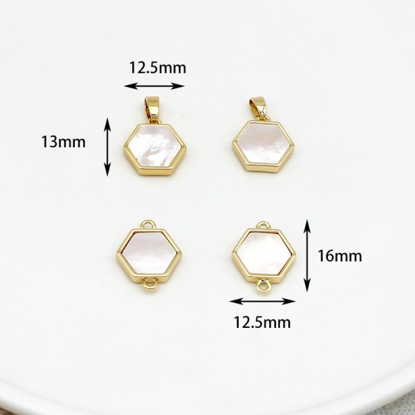 PS9763-2 Pendant DIY accessory for copper plated 18K real gold white clam shell geometric necklace or bracelet（2PCS）