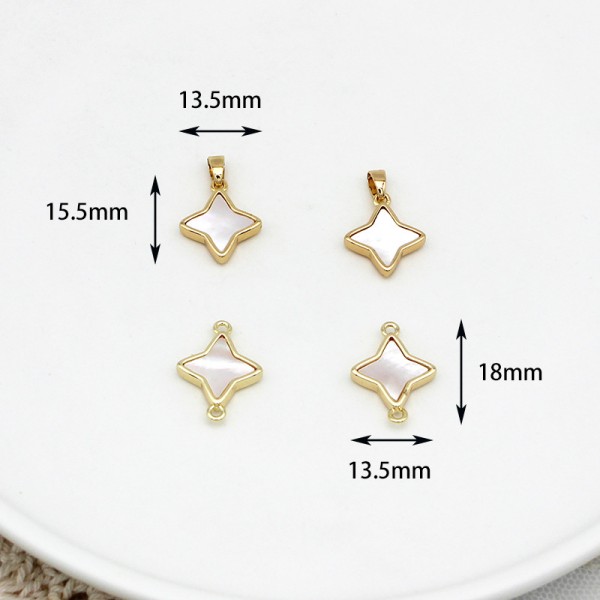 PS9763-3 Pendant DIY accessory for copper plated 18K real gold white clam shell geometric necklace or bracelet（2PCS）