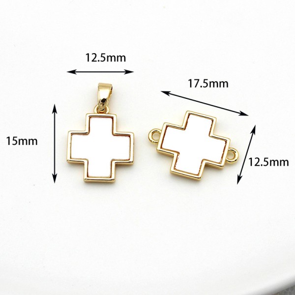 PS9763-12 Pendant DIY accessory for copper plated 18K real gold white clam shell geometric necklace or bracelet（2PCS）