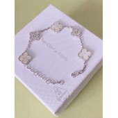 PB9877 Platinum Plated Diamond Set White Mother of Pearl Lucky Grass Bracelet