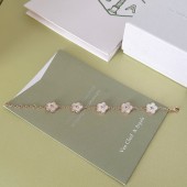 PB9891 White Mother of Pearl Plum Blossom Shaped Bracelet with White Plating