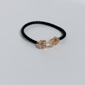 PB9977 Gold plated diamond studded leather rope bracelet