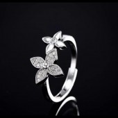 PR9954 Platinum plated diamond studded clover ring