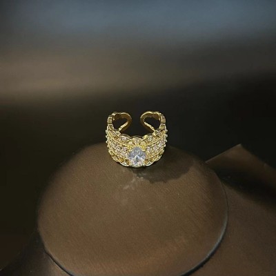 RS9882 French style luxury copper electroplated diamond inlaid hollow opening ring