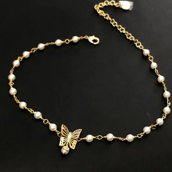 VN9963 Gold plated pearl hollow butterfly pendant necklace