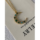 VN9981 Colorful gemstone crescent pendant gold-plated necklace