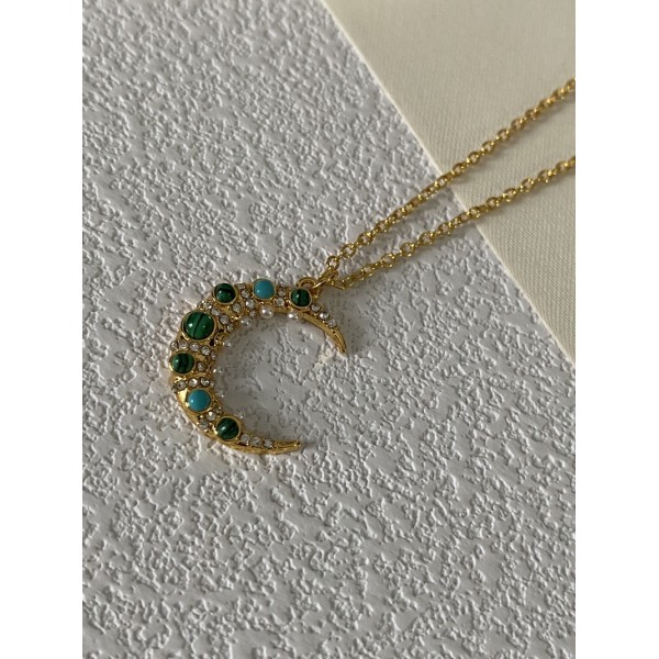 VN9981 Colorful gemstone crescent pendant gold-plated necklace