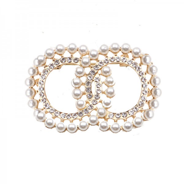 XZF9869 CC Luxurious geometric design brooch, alloy brooch inlaid with rhinestones and pearls