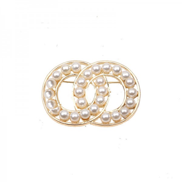 XZF9871 CC Luxury women's and men's geometric designer electroplated gold and silver inlaid pearl alloy brooch