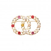 XZF9872 CC Luxury geometric design brooch, alloy brooch inlaid with colorful rhinestones and pearls