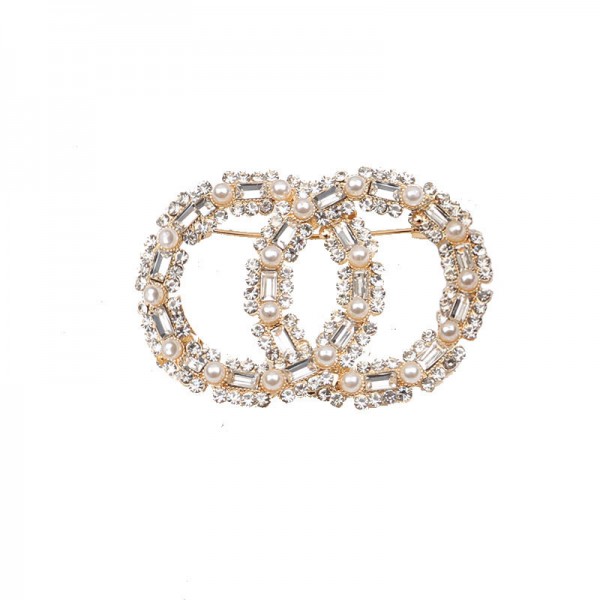 XZF9873 CC Luxurious geometric design brooch, alloy brooch inlaid with rhinestones and pearls