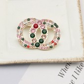 XZF9877 CC Luxury women's and men's geometric design electroplated gold and silver inlaid with colored rhinestone alloy brooch