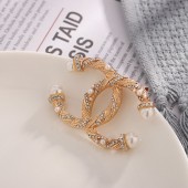 XZF9880 CC Luxury women's and men's geometric designer brooch with gold and silver inlaid rhinestones, pearl alloy brooch