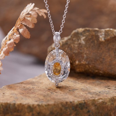 NL9953-1 925 silver natural white crystal and yellow crystal necklace