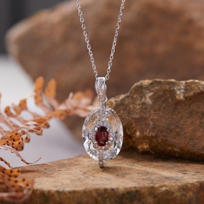 NL9953-4 S925 silver natural white crystal garnet necklace
