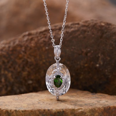NL9953-2 S925 silver natural white crystal diopside necklace