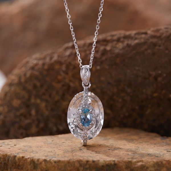 NL9953-3 925 sterling silver natural white crystal topaz necklace