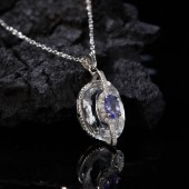 NL9953 925 silver natural white crystal Tanzanite necklace