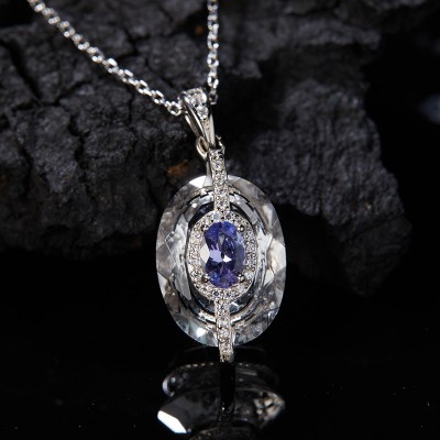 NL9953 925 silver natural white crystal Tanzanite necklace