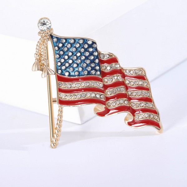 XZ71139785837030 Enamel rhinestone American flag brooch