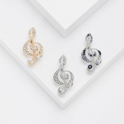 XZ72112186355733 Rhinestone musical note brooch