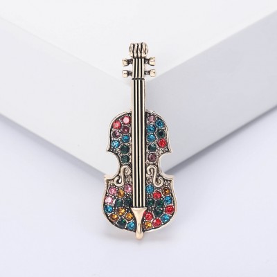 XZ72113448146960 Rhinestone violin shaped brooch