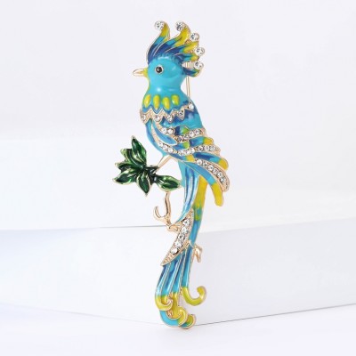 XZ84165921481660 2025New fashionable alloy enamel long tailed parrot brooch with personalized creativity for men's and women's suits, coats, chest flower accessories, brooch