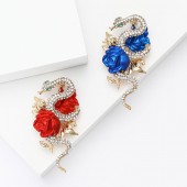 XZ82191612481215 Enamel rhinestone rose and snake brooch luxury high-end women's suit coat chest flower jewelry brooch