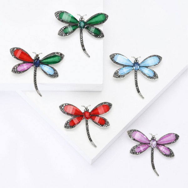 XZ87111580537265 Exquisite and creative alloy resin dragonfly shaped brooch from Europe and America, versatile and fashionable for women's suits, coats, tops, chest flower accessories, brooch