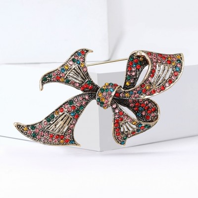 XZ87156994842069 New creative retro alloy rhinestone bow brooch exquisite and versatile women's clothing chest flower jewelry brooch