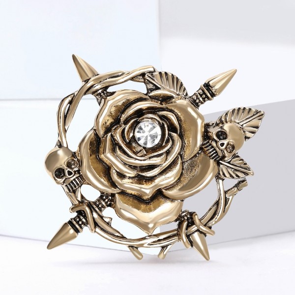 XZ85103965052999 European and American retro creative alloy rose skull brooch versatile fashion women's suit top coat chest flower accessory brooch