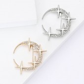 XZ86112541896512 New Creative Alloy Water Diamond Star Moon Brooch Fashion Design Women's Suit Coat Top Chest Flower Jewelry Pin