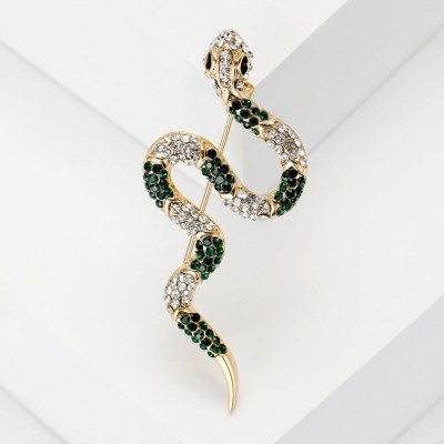 XZ72141777678052 Snake shaped brooch made of creative alloy and rhinestones, trendy, fashionable, simple clothing accessories, personalized small animal brooch