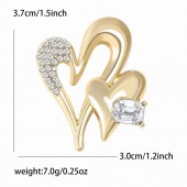 XZ68148549690610 European and American minimalist alloy smooth diamond inlaid heart-shaped brooch, cool style women's suit coat chest flower jewelry brooch