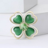 XZ70212948657912 New minimalist and exquisite alloy cat eye stone clover brooch, elegant and atmospheric women's clothing chest flower jewelry brooch