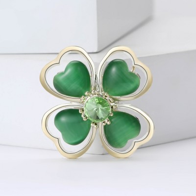 XZ70212948657912 New minimalist and exquisite alloy cat eye stone clover brooch, elegant and atmospheric women's clothing chest flower jewelry brooch