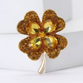 XZ67168969429588 High end alloy rhinestone clover shaped brooch with fashionable temperament for women's suits, coats, tops, brooches, chest flower accessories