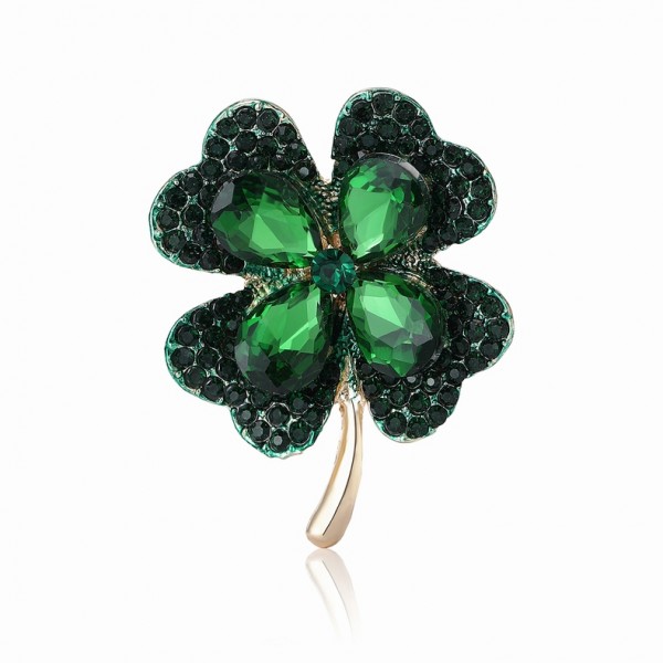 XZ67168969429588 High end alloy rhinestone clover shaped brooch with fashionable temperament for women's suits, coats, tops, brooches, chest flower accessories