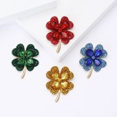 XZ67168969429588 High end alloy rhinestone clover shaped brooch with fashionable temperament for women's suits, coats, tops, brooches, chest flower accessories