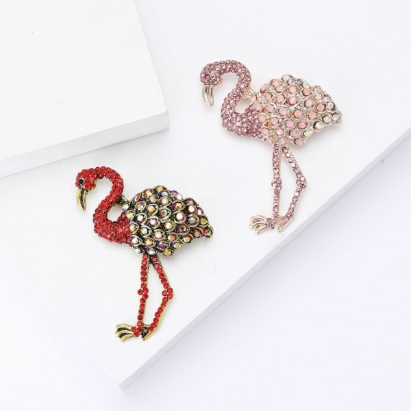 XZ59146147288496 Hot selling exquisite alloy rhinestone flamingo brooch in Europe and America, versatile in temperament, suitable for women's clothing, chest flower jewelry, brooch