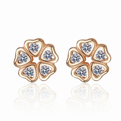 ES9888 S925 pure silver heart-shaped petal moissanite champagne gold earrings