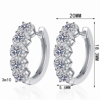 ES9894 S925 sterling silver 1-carat moissanite earrings with full row diamond ear clasps