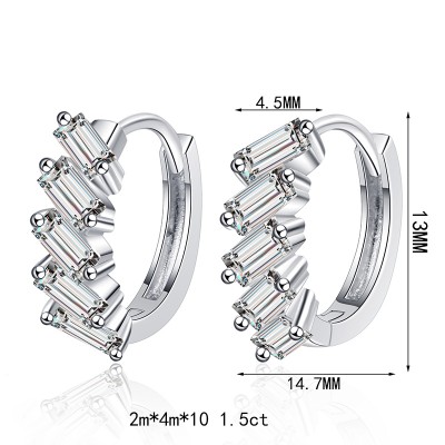 ES9916 S925 sterling silver 1.5 carat rectangular moissanite earrings