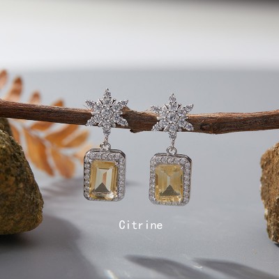 ES9926-1 Natural citrine platinum color S925 sterling silver earrings