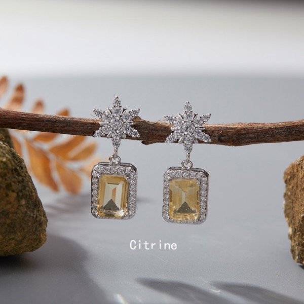 ES9926-1 Natural citrine platinum color S925 sterling silver earrings ES9926-1 Natural citrine platinum color S925 sterling silver earrings
