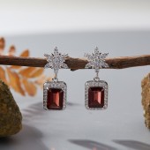 ES9926-1 Natural garnet platinum color S925 sterling silver earrings